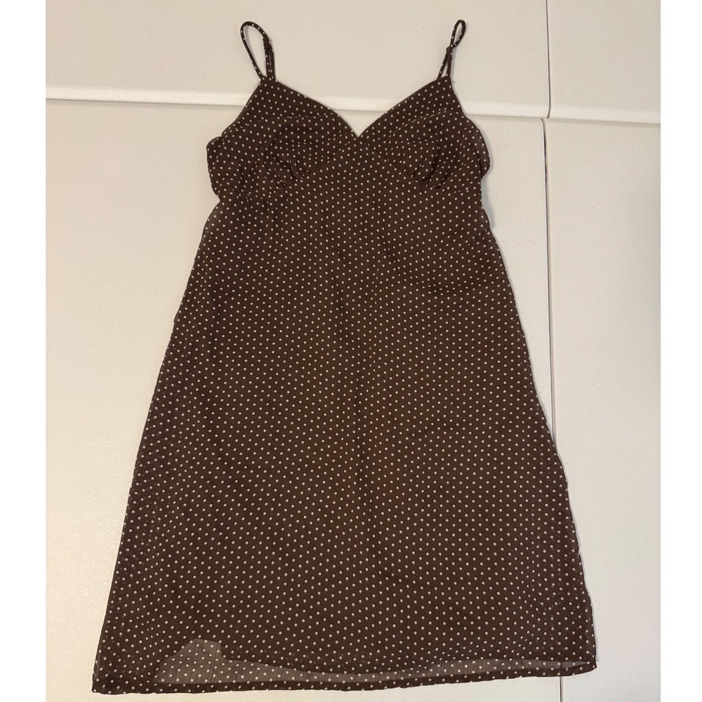 Rachel Paige Brown Polka Dot Mini Dress Y2K Chiffon Empire Waist Medium ss